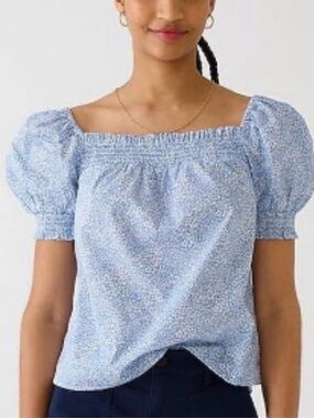 J.CREW Liberty Fabric Puff-Sleeve Organic Cotton Smoked Top Floral Spring Sz L